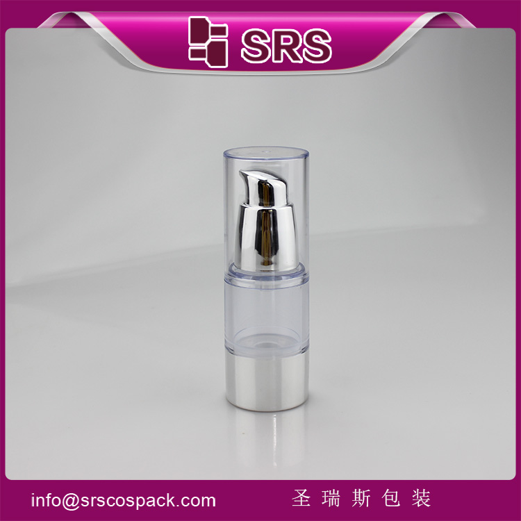 A027 AS Material Empty Round Metalized Silver Airless 15ml Bottle